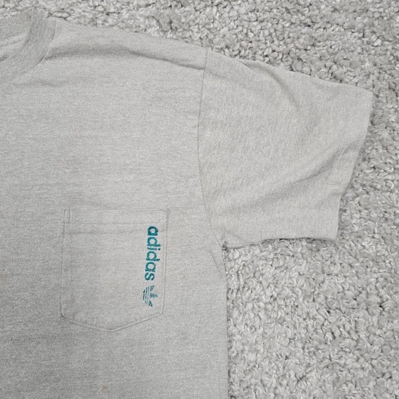 Vtg Adidas Shirt Mens Large Gray Short Sleeve Pullover Front Pocket Trefoil READ - Picture 3 of 15